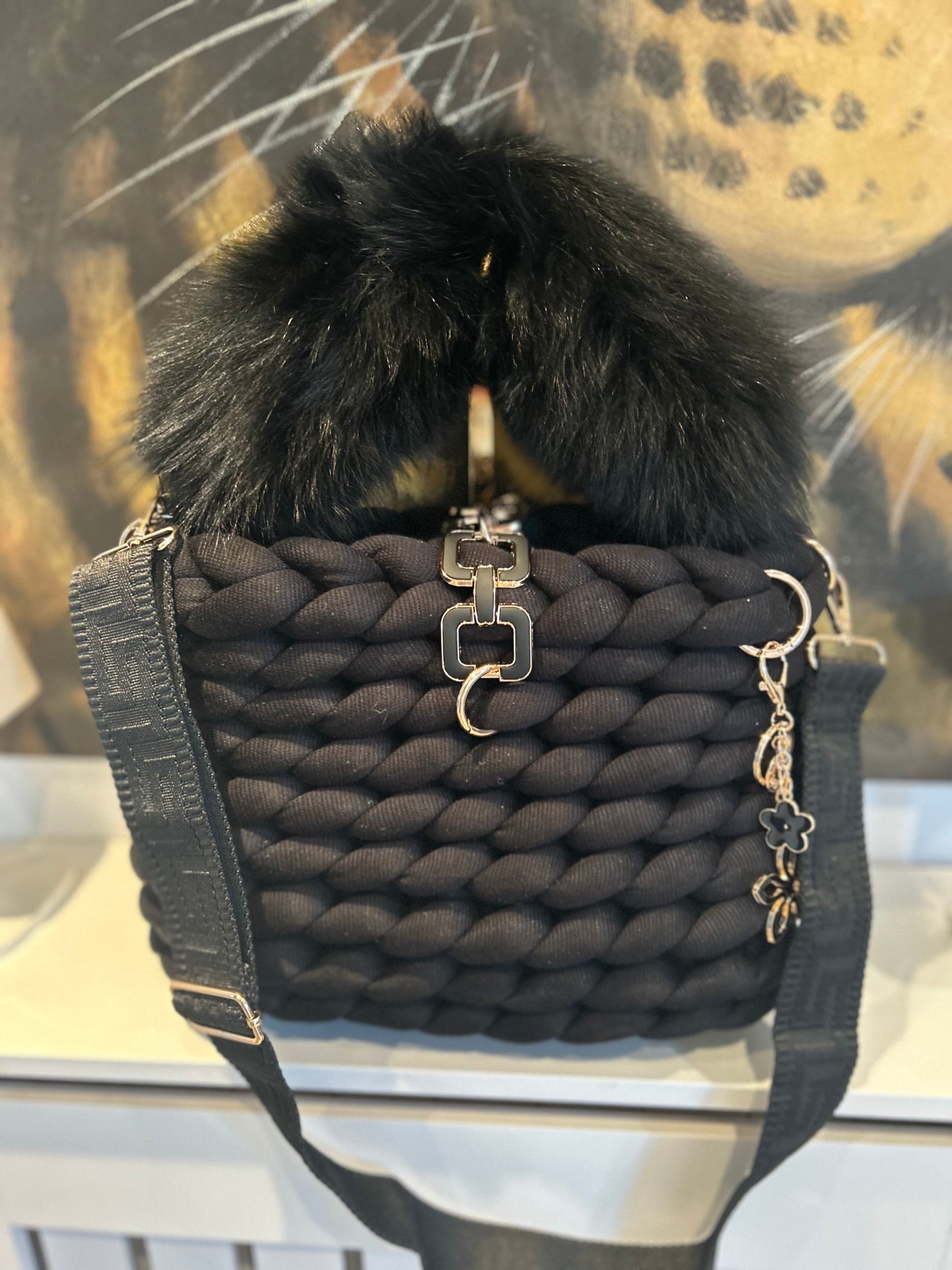 Grobstricktasche Shopper Black