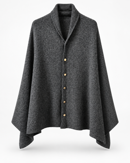 Eleganter Strickponcho mit Knopfleiste & Schalkragen – In verschiedenen Farben