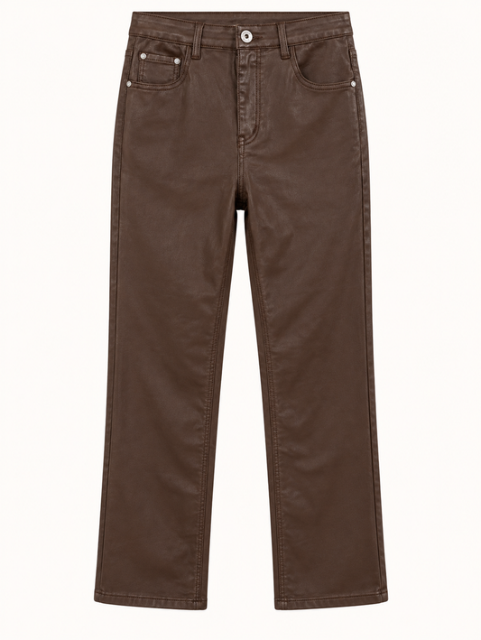 Stylische Kunstlederhose in Schokobraun – Eleganter Bootcut-Style