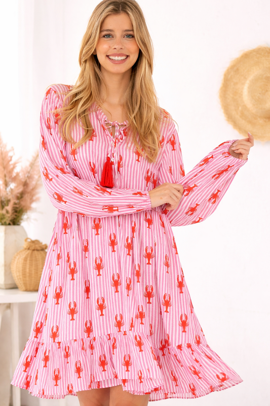 Damen Kleid Lobster & Stripes Print aus 100% Viskose – luftig & bequem