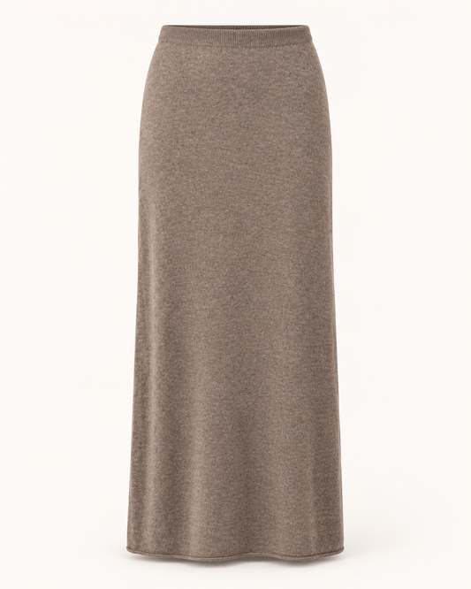 Kuschelweicher Maxi-Strickrock aus Wolle-Kaschmir-Mix – Eleganter Look in Taupe