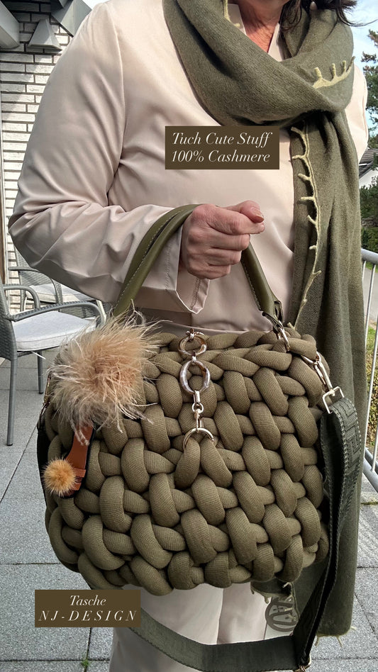 Pillowbag Nuvia – Premium Cotton Tasche in Olive | Designer Handtasche 32x26 cm | Elegante Damen Bag