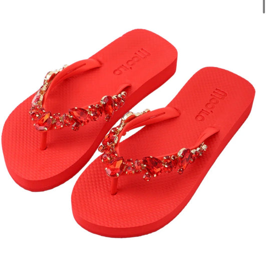 MOOILO Flip-Flops Orange-Rot mit Fußbett – Bequeme Damen Sandalen