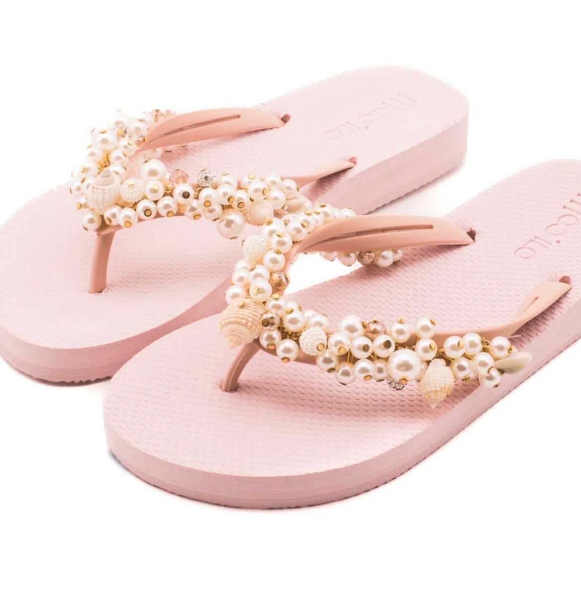 MOOILO Flip-Flops Rosé mit Muscheln & Fußbett – Bequeme Damen Sandalen