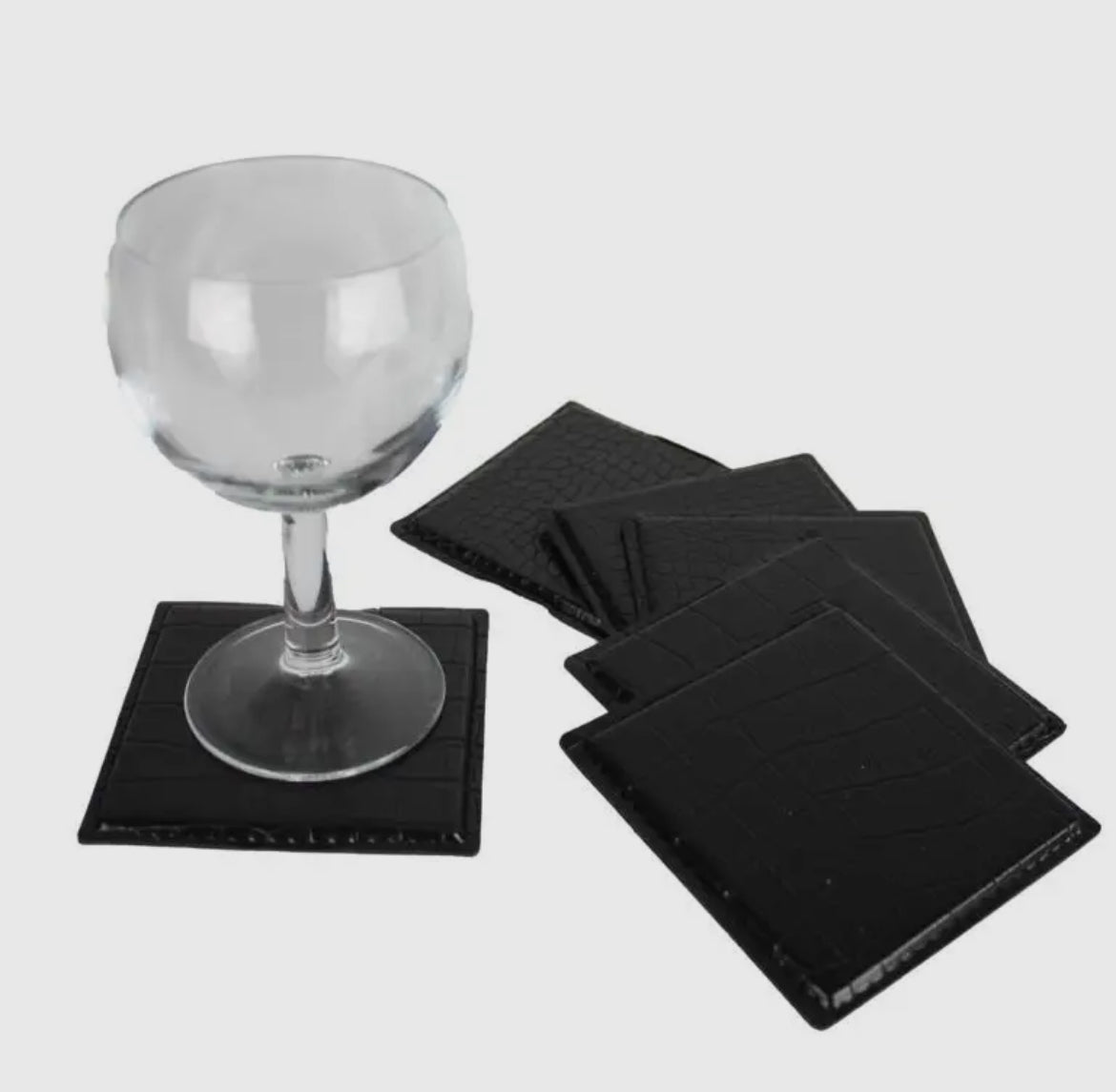 Elegantes 6er-Set Glasuntersetzer – Schwarzes Kroko-Kunstleder
