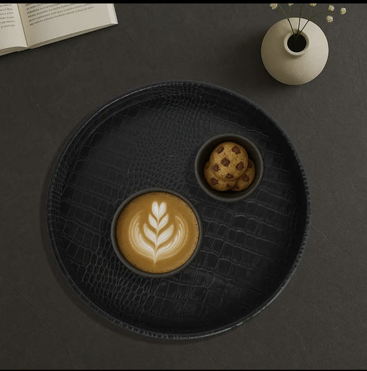 Elegantes rundes Tablett – Kunstleder Kroko-Optik