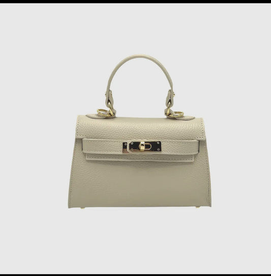 Stylische Mini-Tasche aus echtem Leder | beige, abnehmbarer Schulterriemen
