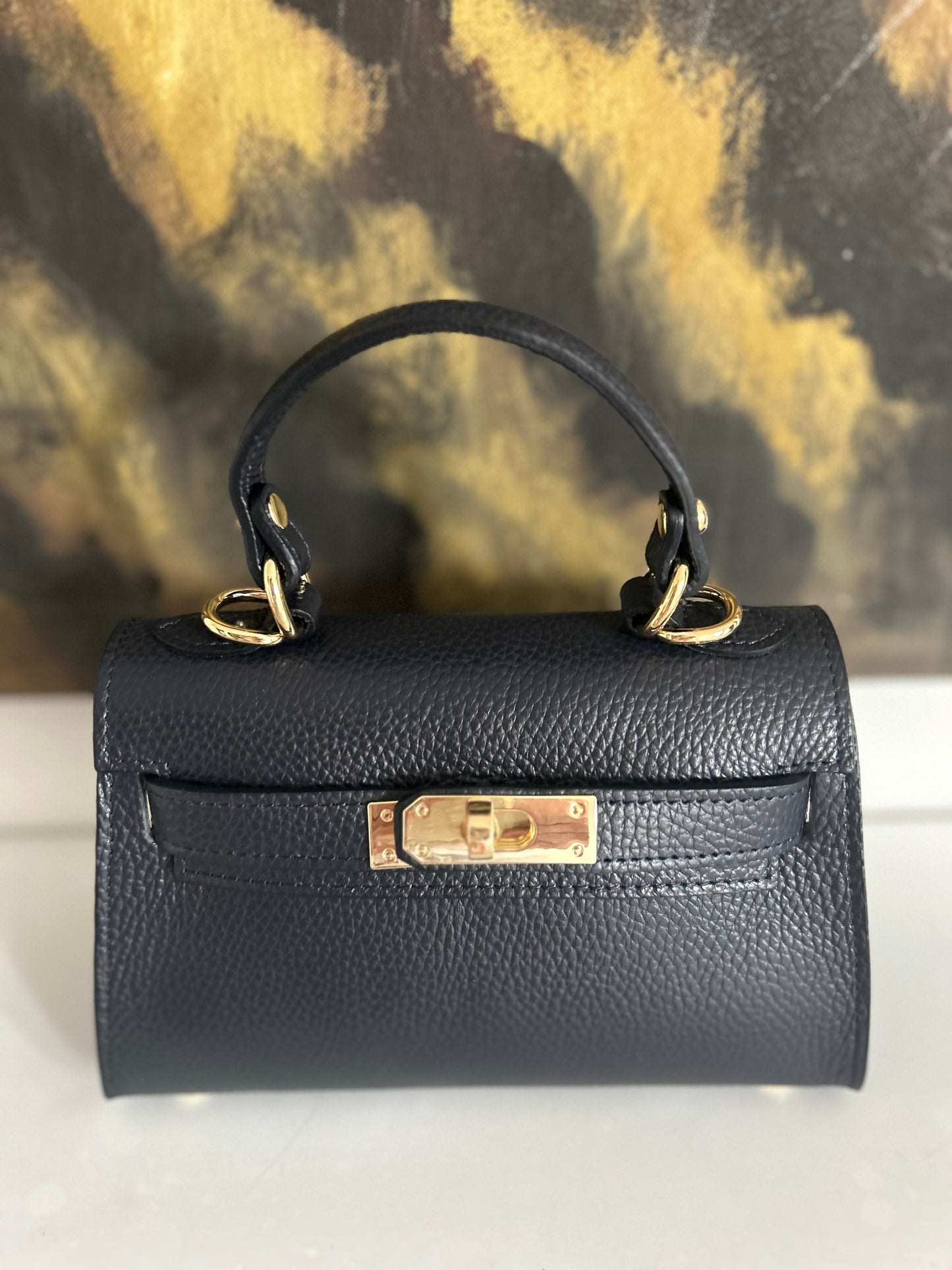 .	Stylische Mini-Tasche aus echtem Leder | Schwarz, abnehmbarer Schulterriemen