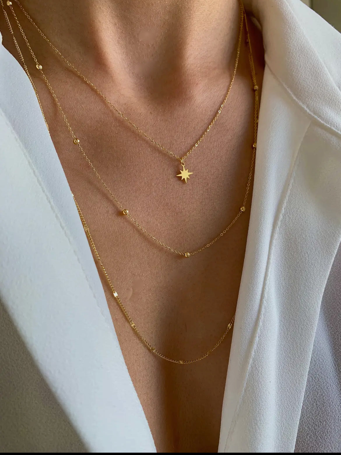 „Halskette mit Drei Feinen Edelstahlketten – Verschiedene Längen“