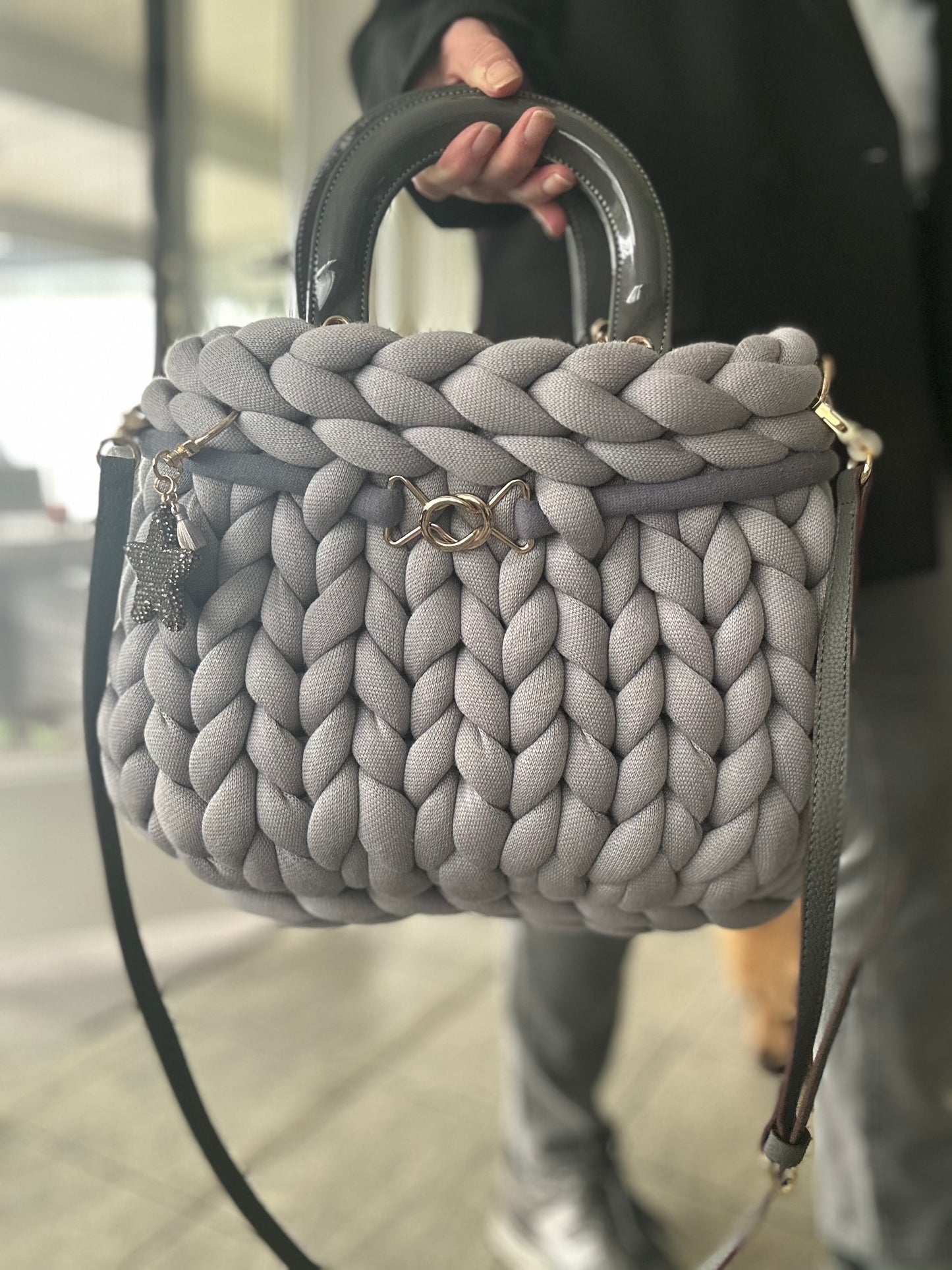 Pillowbag Grace – Premium Cotton Tasche in Steel | Designer Handtasche 35x28 cm | Elegante Damen Bag