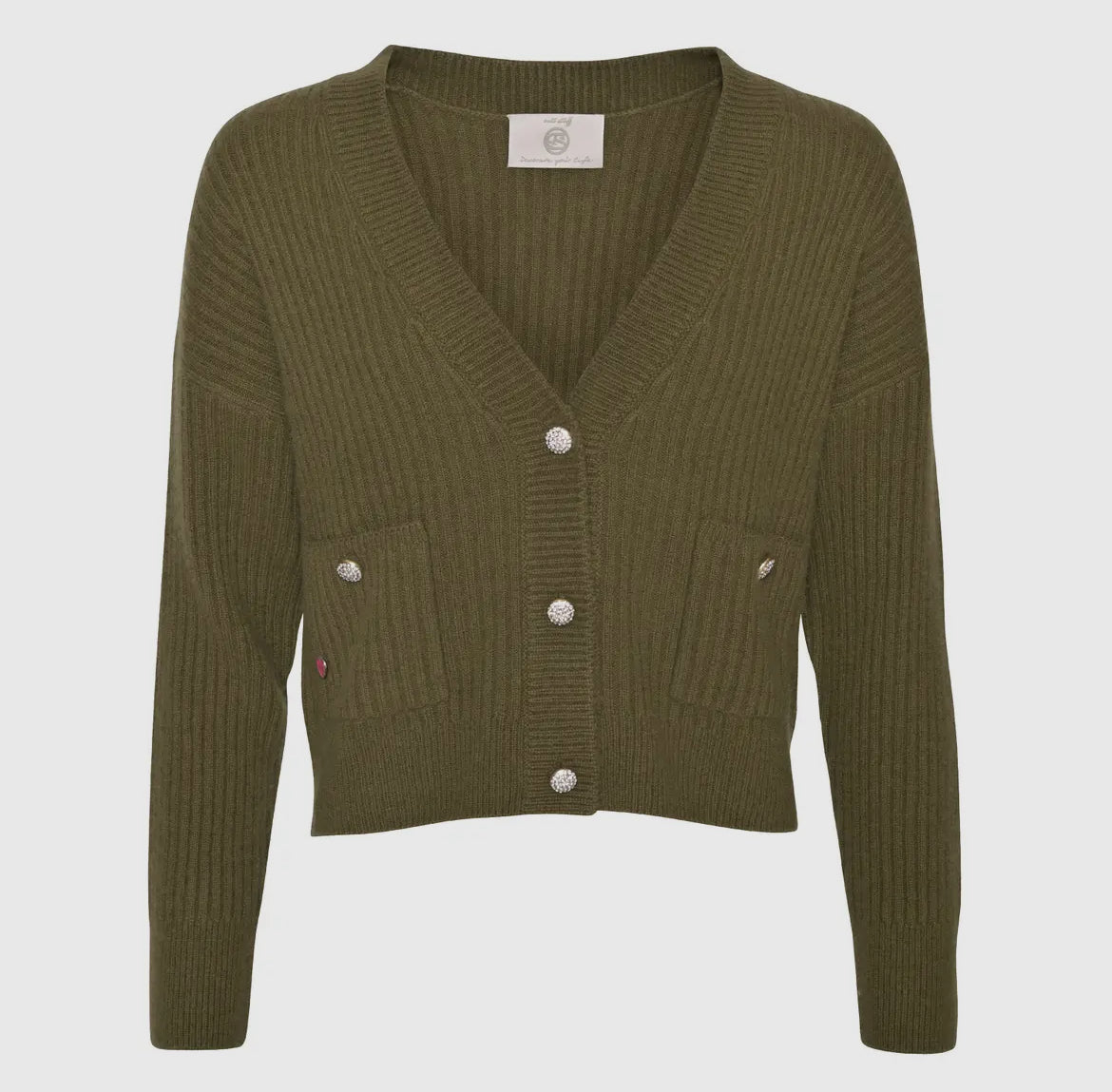 Cute Stuff – Kuscheliger Kaschmir-Cardigan in Moosgrün