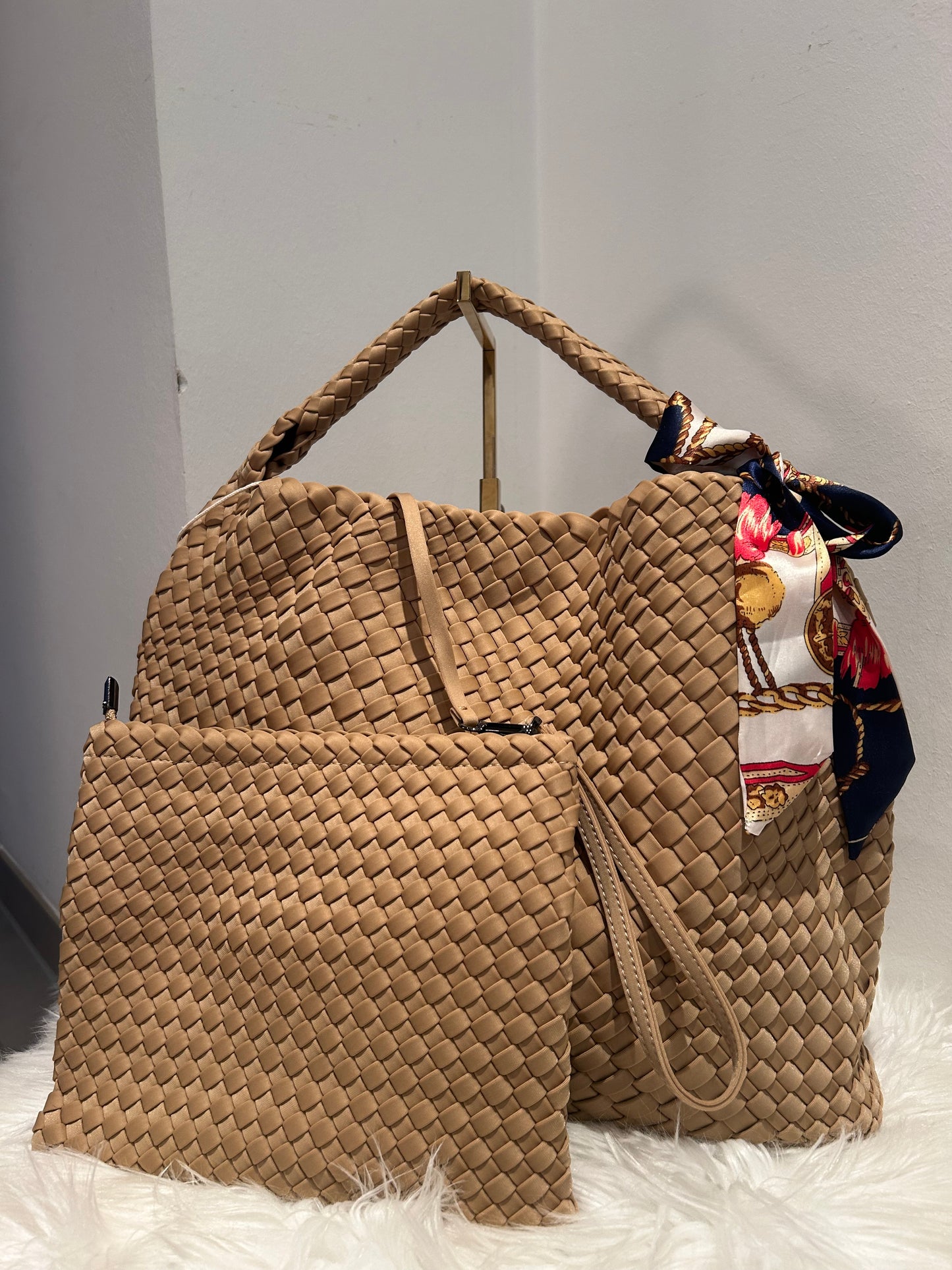 Neopren-Shopper Beige mit Mini-Pouch