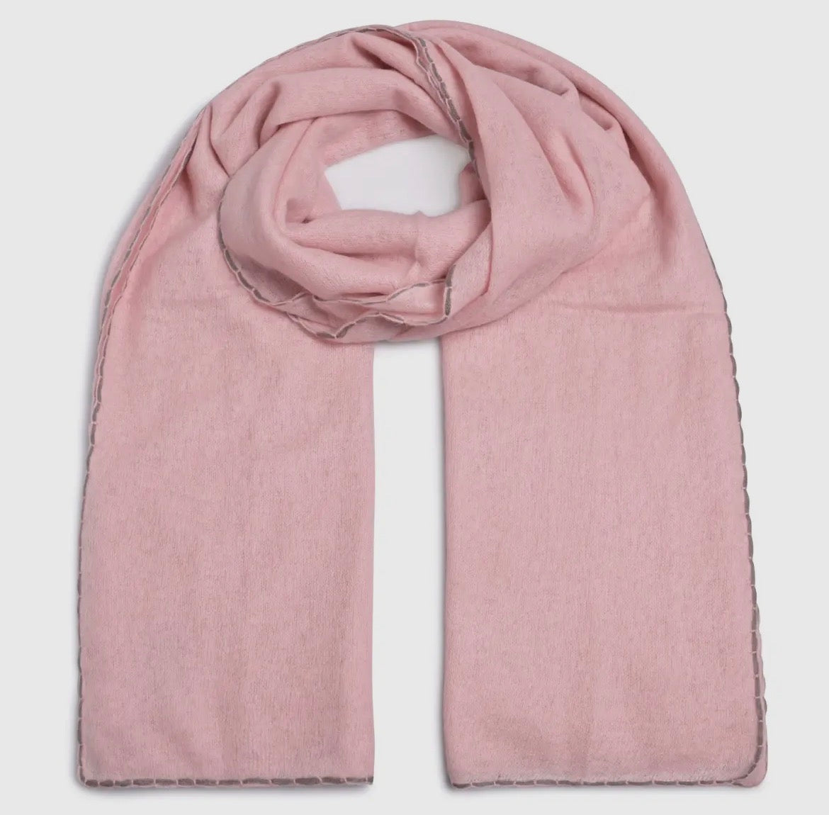 💗 Cute Stuff Premium Kaschmirtuch Rosé mit grauer Paspel – 100% Kaschmir, Mega Schön & Kuschelig