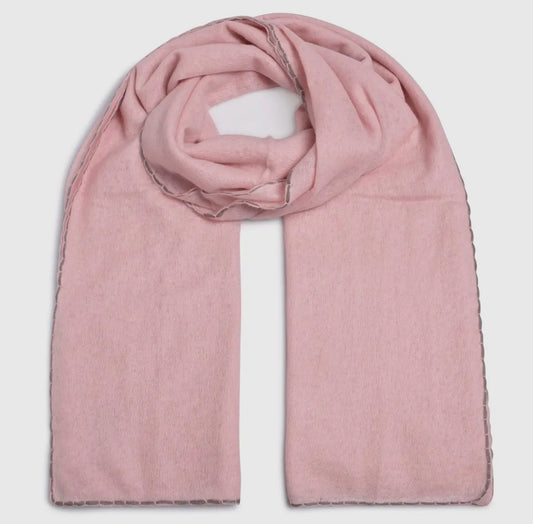 💗 Cute Stuff Premium Kaschmirtuch Rosé mit grauer Paspel – 100% Kaschmir, Mega Schön & Kuschelig